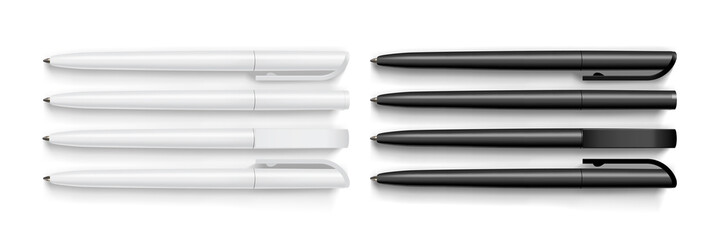 white and black pen isolated on white background mock up 