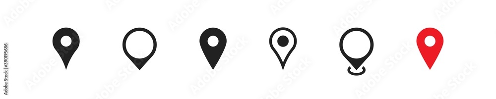 Wall mural pointer icon set. map pin symbol. gps location marker sign. travel arrow concept illustration in vec