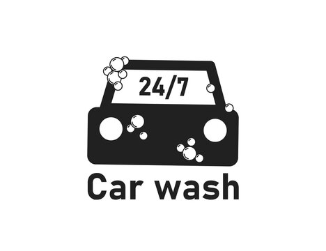 Car wash icon. Clean 24h logo. Auto servise 24/7 symbol in vector flat
