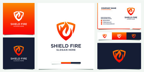 Modern shield fire logo and business card