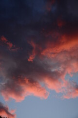 red sky with clouds
