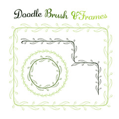 Vector round and square frames and hand drawn brush for them. Vector isolated illustration. Brush is included in eps.