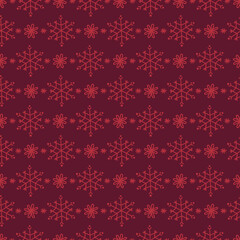 Fototapeta premium Christmas seamless pattern with snowflakes on red background. Scandinavian style