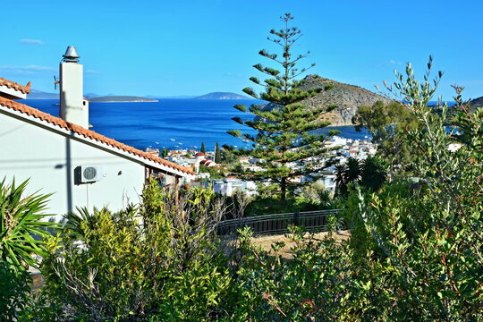 Greece-view on the island Romvi and town Tolo