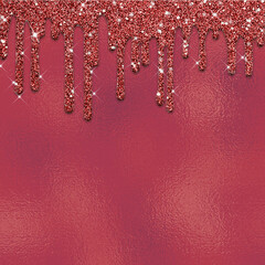 Dripping glitter paint on foil background