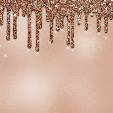 Dripping glitter paint on foil background
