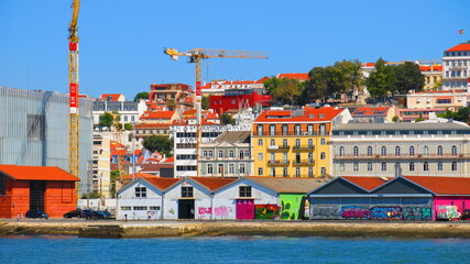 Fototapeta na wymiar Skyline across Tagus river in Lisbon