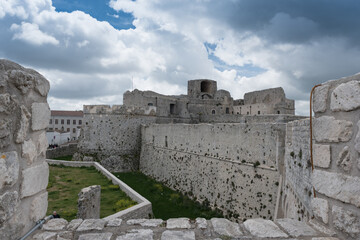 Monte Sant'Angelo, a medieval village in Puglia, on the Gargano peninsula. View of the town, the...