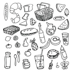 picnic doodle set in contur