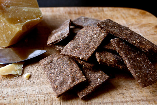 Close up of buckwheat crackers with sesame