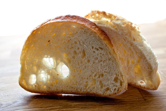 Close up of bread slices on cutting board