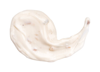 Drop tartar sauce isolated on white background. Close up, top view.