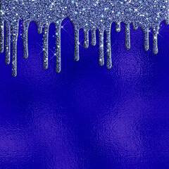 Dripping glitter paint on foil background