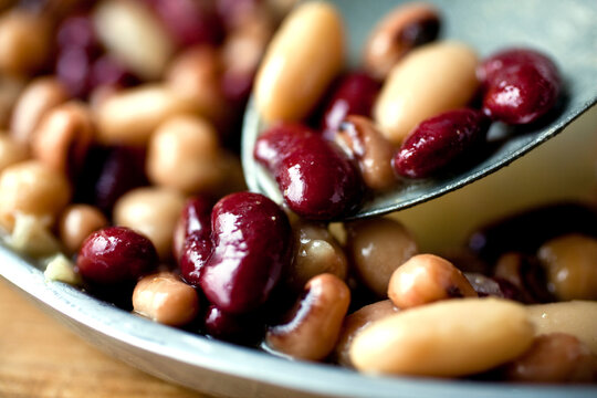 Close up of bean salad with lime cumin vinaigrette served on plate