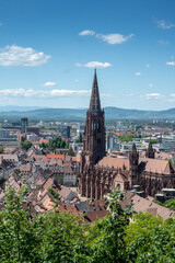 Fototapeta premium Deutschland, Baden-Württemberg, Freiburg im Breisgau, Freiburger Münster, Dom, Kirche, Gotik, Romanik, Spätgotik, Ausblick, Stadtansicht, Katholisch, Stadtblick