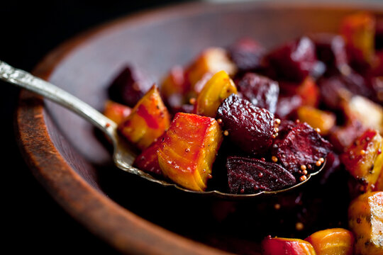 Close Up Of Roasted Beets Served In Bowl