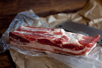 Close up of raw pork belly