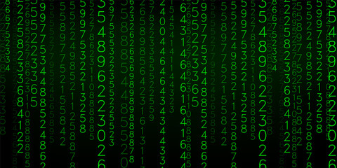 Green matrix background. stream of binary code. Falling numbers on dark backdrop. Digital computer code. Coding and hacking. Vector illustration.