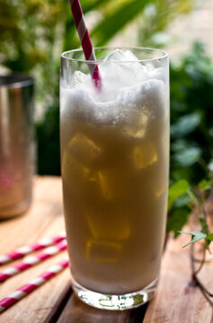 Close up of absinthe frappe served in glass