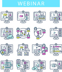 webinar, different colors icons, online work