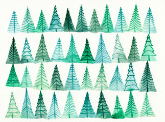 Abstract watercolor green firs