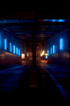 underground tunnel full of neons