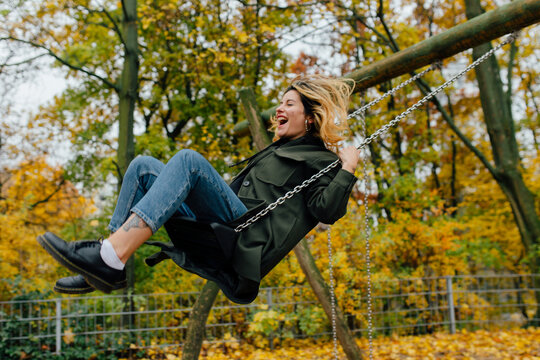 swinging happy.