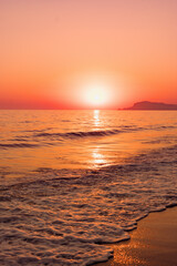 Seascape of beach and sea on the sunset in Turkey, Alanya