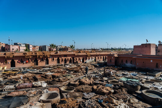 Traditional Moroccan natural leather production