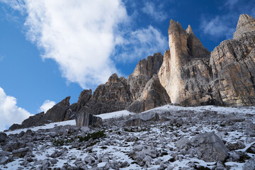 Fototapeta premium Backside of the Tre Cime di Lavaredo, Italian for '
