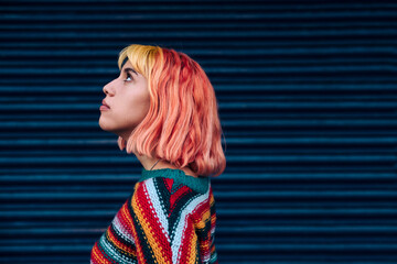 Young woman with multicolored hair