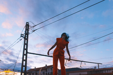 woman with orange diver.