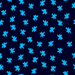 Seamless repeating pattern with hand drawn flakes. Dark blue backound for for gift wrap, surface sign and other design projects