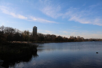 Fototapeta na wymiar The Serpentine Hyde Park in winter in London, England