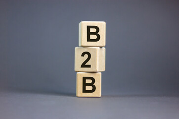Concept word 'B2B - business to business' on cubes on a beautiful grey background. Business concept. Copy space.