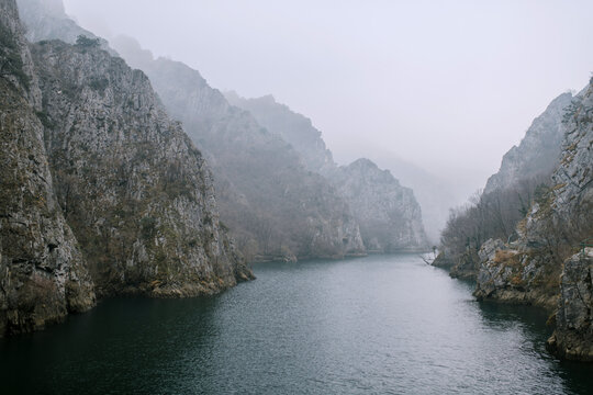 View of the river and mountains of Matka canyon