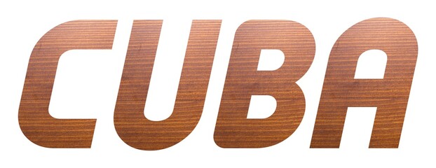 CUBA with brown wooden texture on white background.
