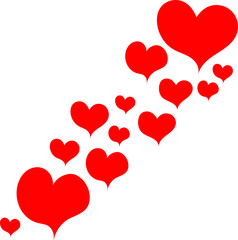 Many red hearts for Valentine's day card background, doodle vector drawing. Beautiful splash for a web page for all lovers, a symbol of love.