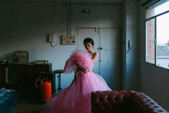 woman with tulle dress