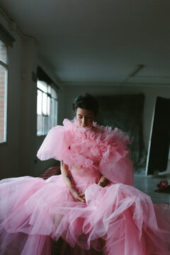 woman with tulle dress