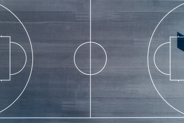 Overhead aerial views of back outdoor basketball courts with no people