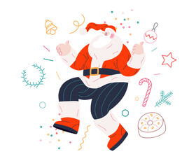 Dancing Santa - Christmas and New Year party - modern flat vector concept illustration of cheerful dancing Santa Claus