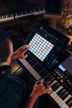 Music producer working in the studio