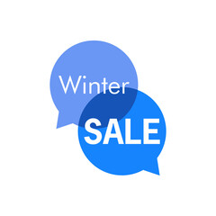 Rebajas de invierno. Logotipo con texto Winter Sale en burbujas de habla en color azul