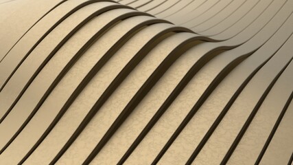 Abstract background with old gold wavy stripes. Abstract cut paper stripes. Modern background template for documents, reports and presentations. Sci-Fi Futuristic. 3d rendering
