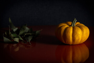 halloween pumpkin with leaves