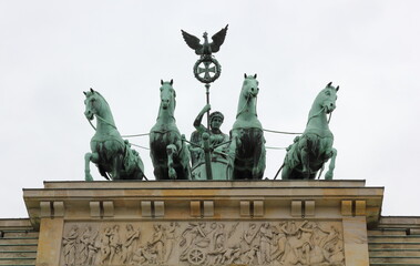 Statue of  "Victory" riding on a chariot, atop the Brandenburg Gate
