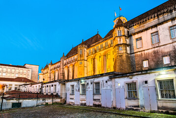 Walls of the University of Coimbra in the evening in Portugal