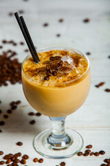 Cocktails and soft drinks. Fruit juice cocktail drink. assorted cocktail drinks. Different cold refreshing cocktails on wooden table