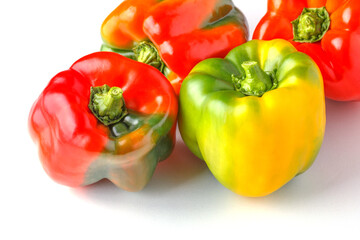 sweet pepper, red, green, yellow paprika, isolated on white background.